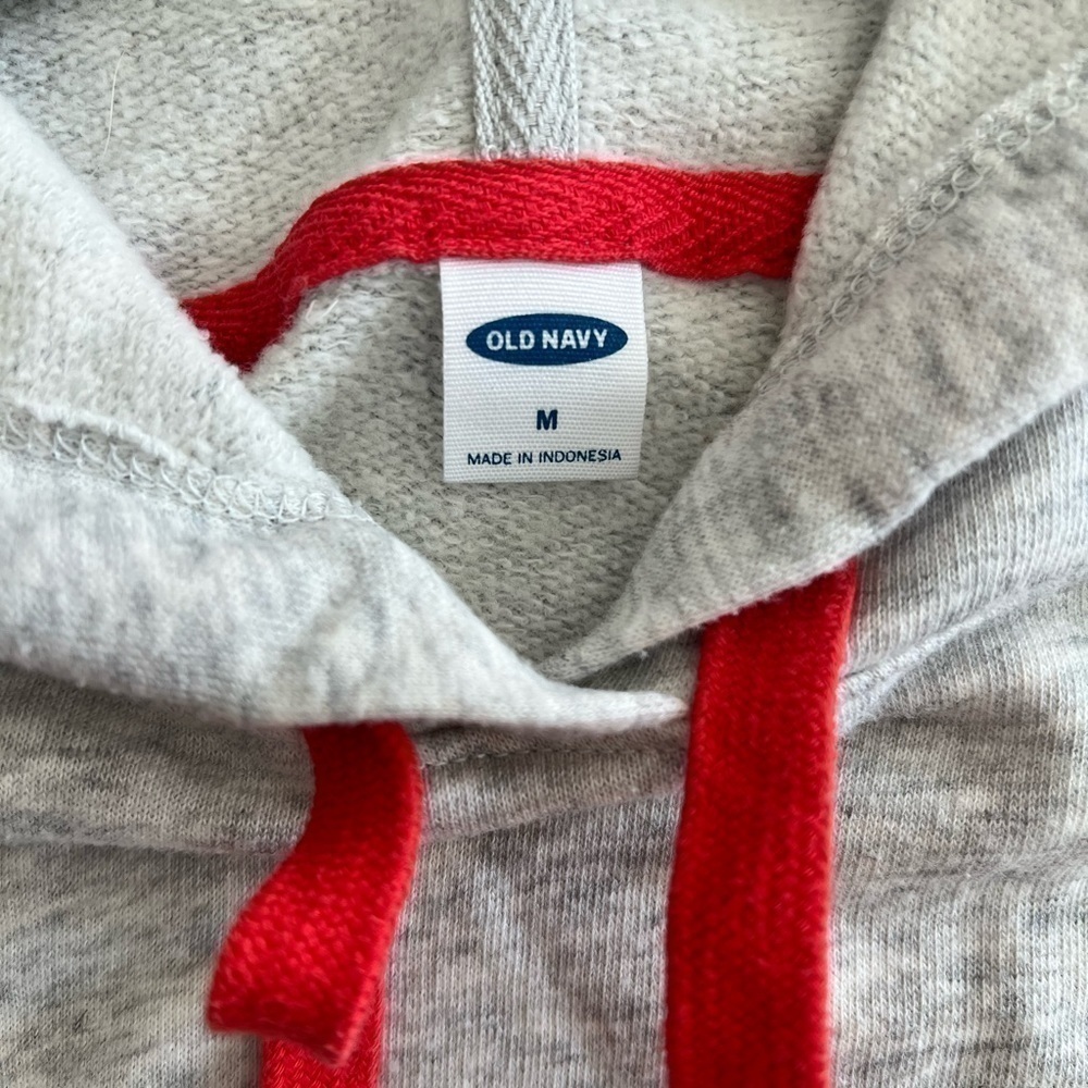 Old Navy Heather Grey Hoody with Red Drawstrings Size Medium - Picture 3 of 9